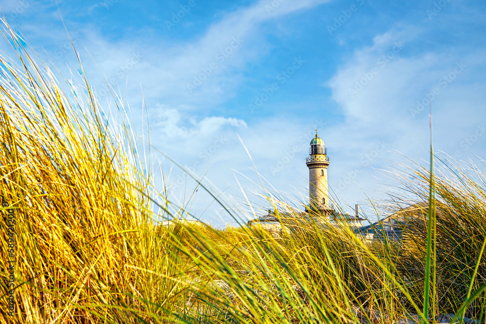 lighthouse in Warnemuende Rostock. Germany baltic sea vacation.