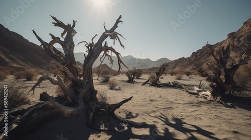 Dead trees in the Namib Desert, Namibia, Africa.Generative Ai © Rudsaphon
