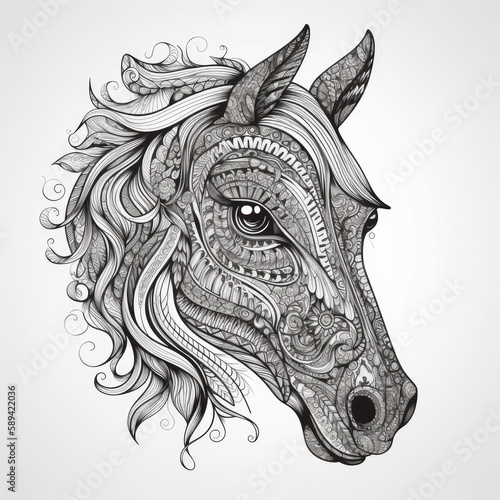 Pony in mandala style. Illustration AI Generative