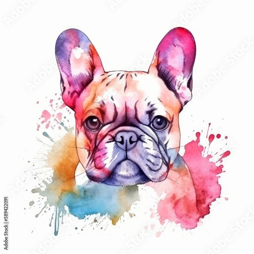 French bulldog watercolor. Illustration AI Generative