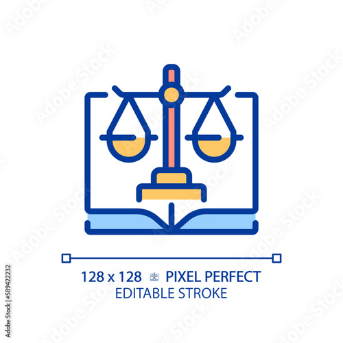 Constitutional law pixel perfect RGB color icon. Legal government regulation. Legislative system protection. Isolated vector illustration. Simple filled line drawing. Editable stroke