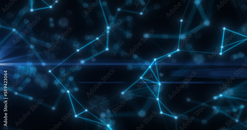 Abstract high tech blue glowing lines with dots and plexus triangles, abstract background Abstract high tech blue glowing lines with dots and plexus triangles, abstract background