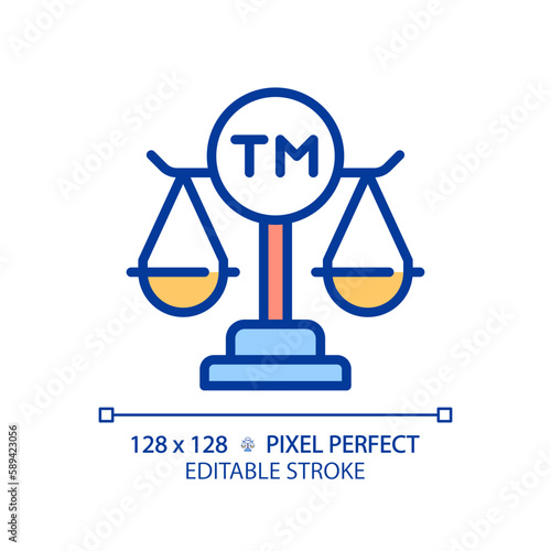 Intellectual property law pixel perfect RGB color icon. Protect author rights. Trade mark legal registration. Isolated vector illustration. Simple filled line drawing. Editable stroke