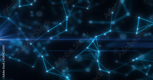 Abstract high tech blue glowing lines with dots and plexus triangles, abstract background