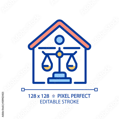 Property law pixel perfect RGB color icon. Real estate legal owning. Housing regulation by legislative system. Isolated vector illustration. Simple filled line drawing. Editable stroke
