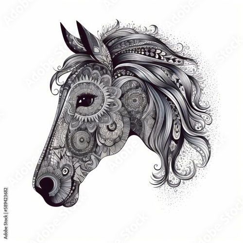 Pony in mandala style. Illustration AI Generative