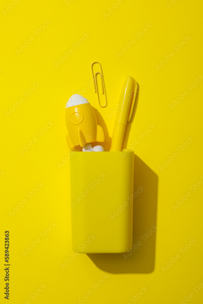 Concept of school education with school accessories, top view Concept of school education with school accessories, top view