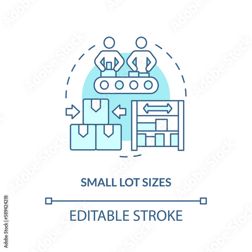 Small lot sizes turquoise concept icon. Operations management. Storage cost reduction abstract idea thin line illustration. Isolated outline drawing. Editable stroke. Arial, Myriad Pro-Bold fonts used photo