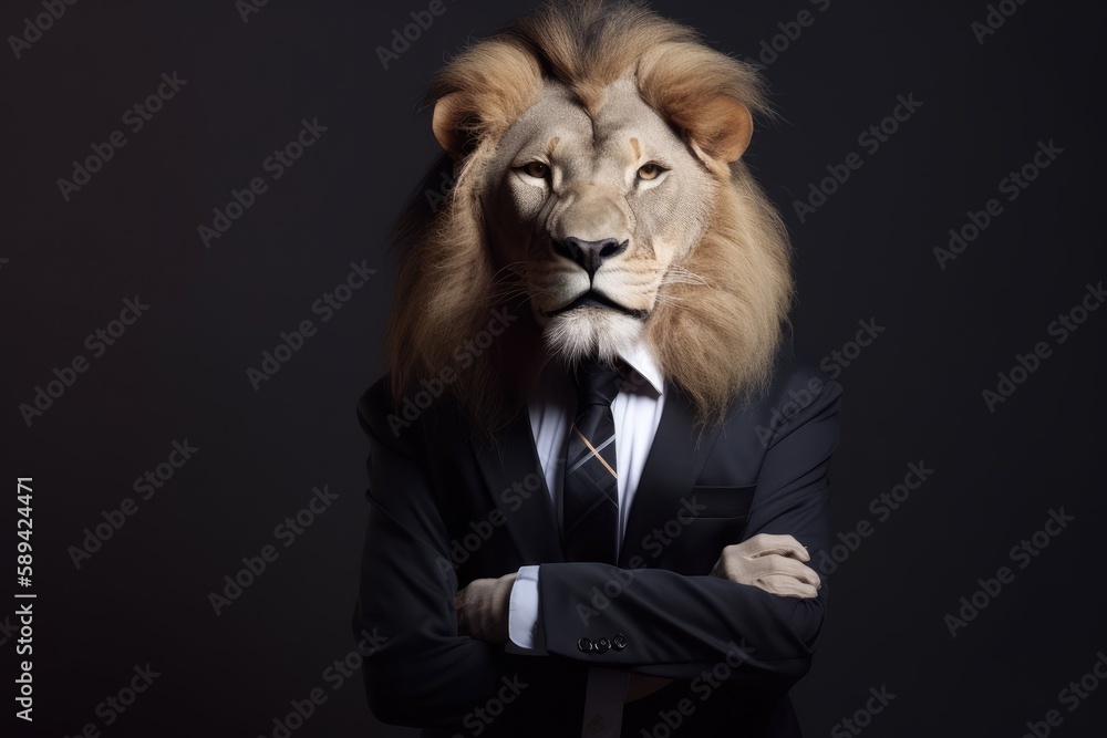 lion posing in business suit Generative AI lion posing in business suit Generative AI