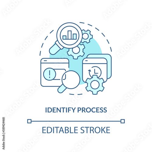 Identify process turquoise concept icon. SMED usage. Performance improvement abstract idea thin line illustration. Isolated outline drawing. Editable stroke. Arial, Myriad Pro-Bold fonts used