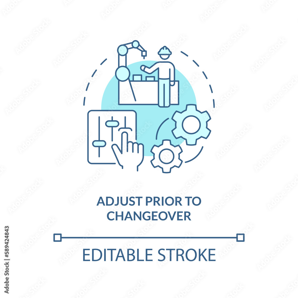 Adjust prior to changeover turquoise concept icon. Production process improvement abstract idea thin line illustration. Isolated outline drawing. Editable stroke. Arial, Myriad Pro-Bold fonts used Adjust prior to changeover turquoise concept icon. Production process improvement abstract idea thin line illustration. Isolated outline drawing. Editable stroke. Arial, Myriad Pro-Bold fonts used