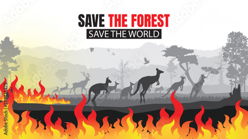 Wildfire silhouettes background, Forest fire vector