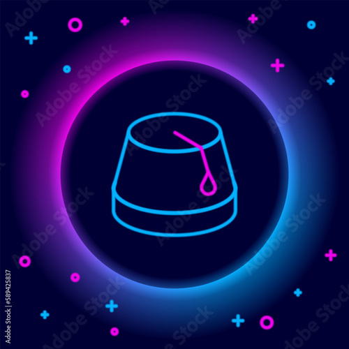 Glowing neon line Turkish hat icon isolated on black background. Colorful outline concept. Vector