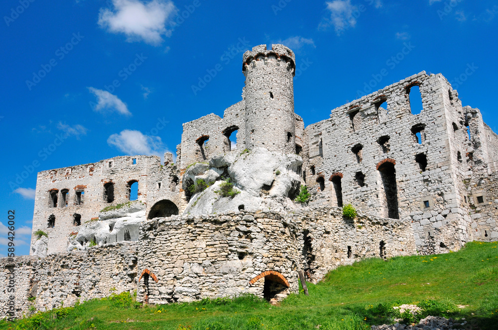 Obraz premium Ogrodzieniec Castle in the semi-mountainous highland region called the Polish Jura in south-central Poland.