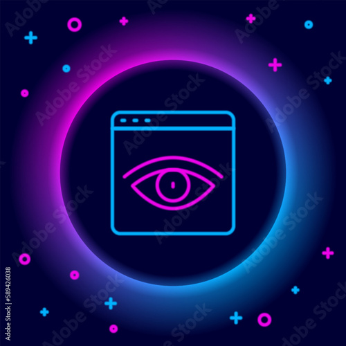 Glowing neon line Browser incognito window icon isolated on black background. Colorful outline concept. Vector