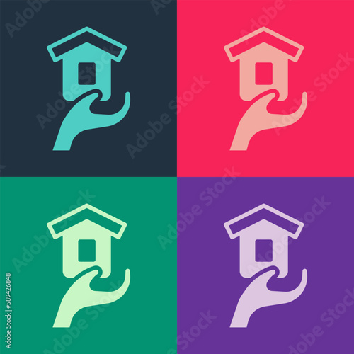 Pop art Shelter for homeless icon isolated on color background. Emergency housing, temporary residence for people, bums and beggars without home. Vector