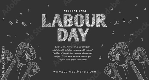 International labour Day May 1 Banner With Fist Punch Air Chalk Hand Drawn Illustration Concept