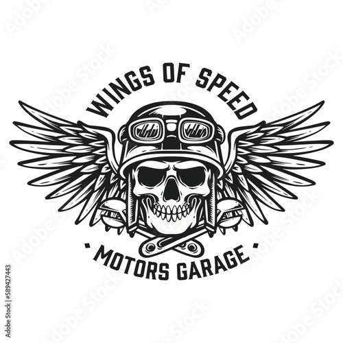 skull biker head logo with angel wings