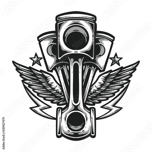 motorcycle piston with wings logo