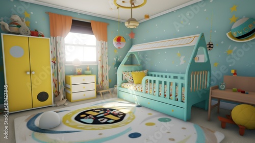 Cosmic Playground: Universe-Themed Kids Room with Space-Inspired Decor © oleksandr.info
