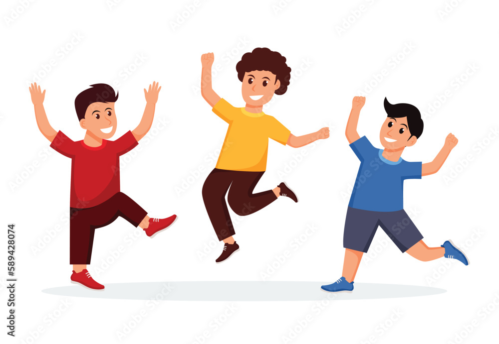 group of  boy happy dance movements isolated	
