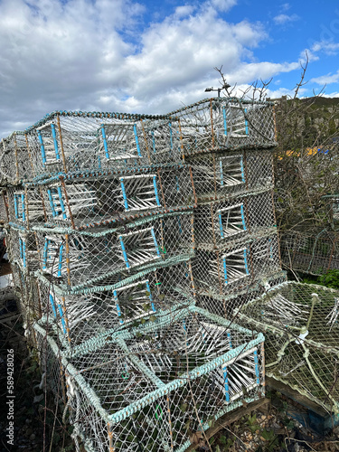Lobster basket traps at Hastings Fish Market Stade area in East Sussex, England
