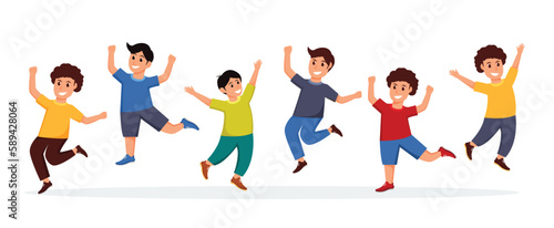 group of  boy happy dance movements isolated	
