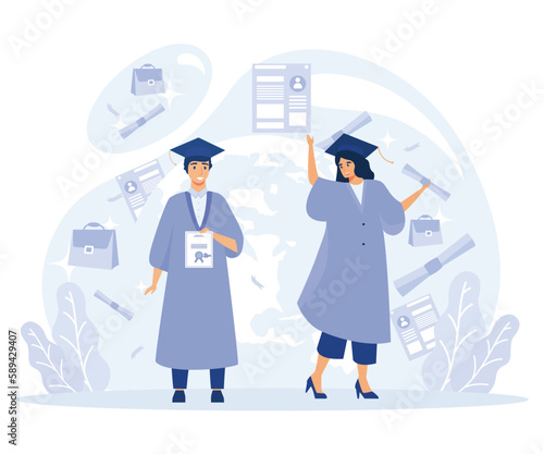 Getting an academic degree  concept, Educational trajectory, exams and tests, graduation day, school classroom, exam timetable, flat vector modern illustration
