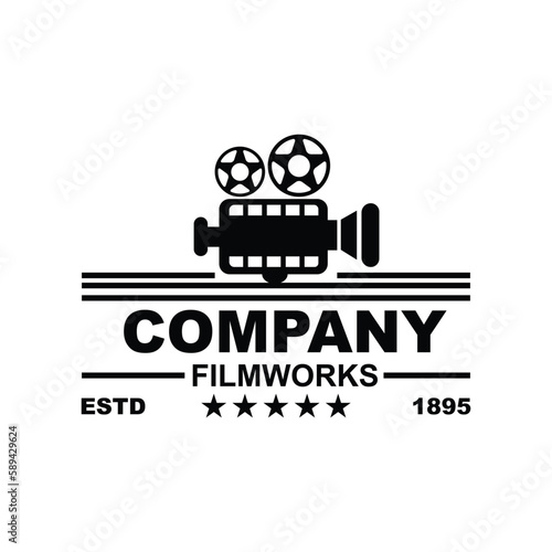 Vintage video camera logo for movie cinema production
