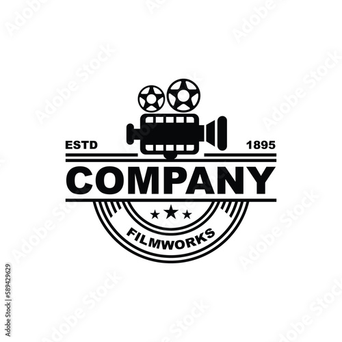 Vintage video camera logo for movie cinema production