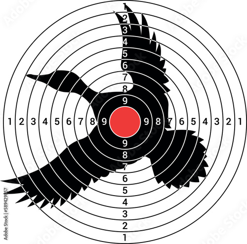 Target for shooting flying duck black silhouette hunting circle marked aim vector flat illustration