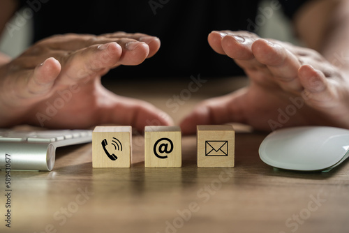 CONTACT US (Customer Support Hotline people CONNECT ) phone application blue background.