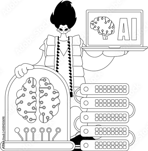 He grips an AI model in his hands, vector linear design