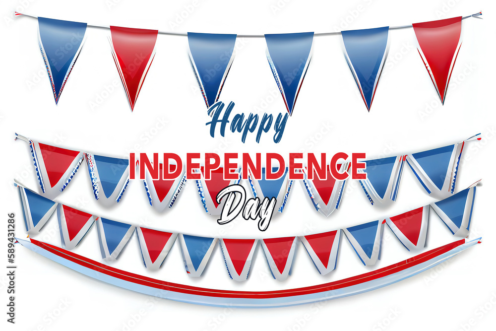 Obraz premium Blue white and red party garlands with pennants. buntings set. Generative Ai