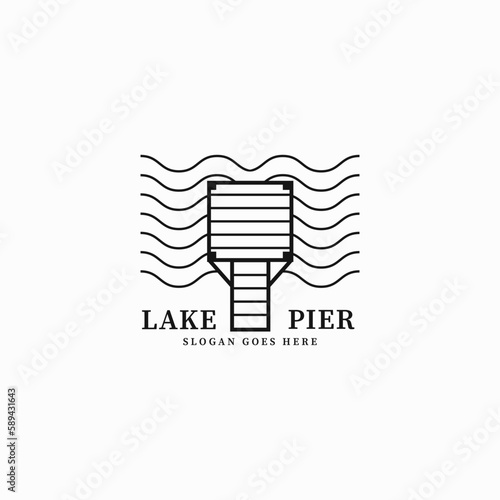 outline lake pier, wooden port, lake wharf sign logo design vector illustration with simple, modern and unique styles isolated on white