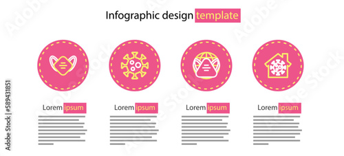 Set line Earth with medical mask, Stay home, Virus and Medical protective icon. Vector