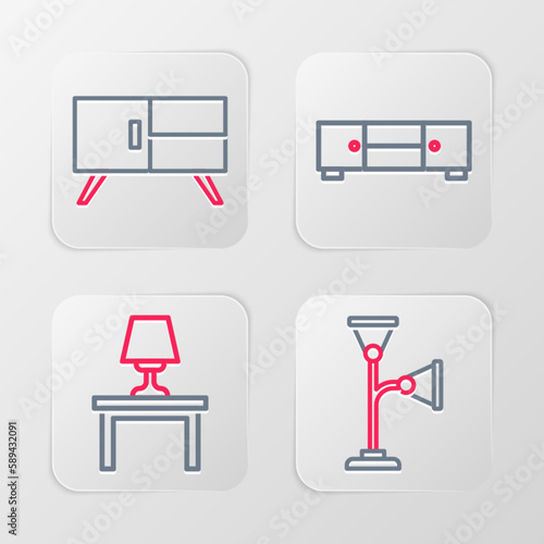 Set line Floor lamp, Table on table, Chest of drawers and icon. Vector