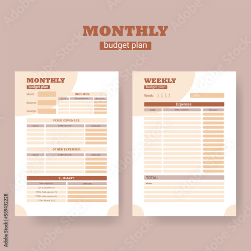 Printable personal monthly budget planner, vector illustration