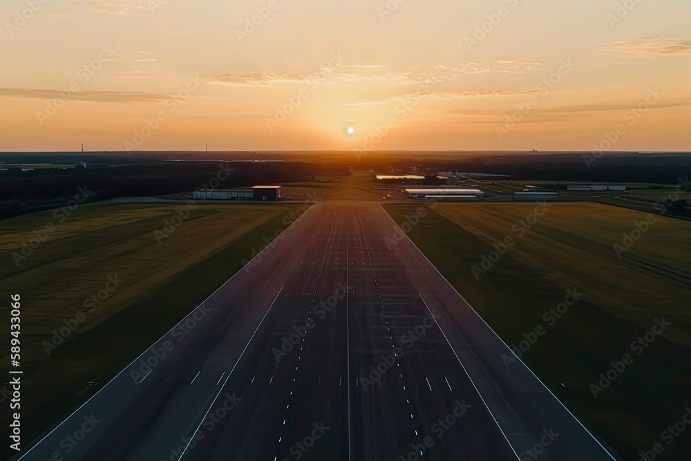 Naklejka premium Aerial view on empty airport runaway with markings for landings