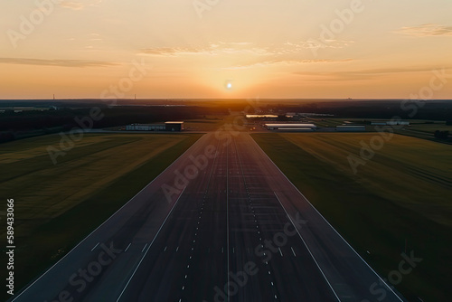 Aerial view on empty airport runaway with markings for landings © rufous