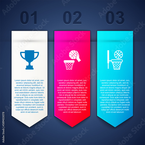Set Award cup, Basketball ball and basket and . Business infographic template. Vector