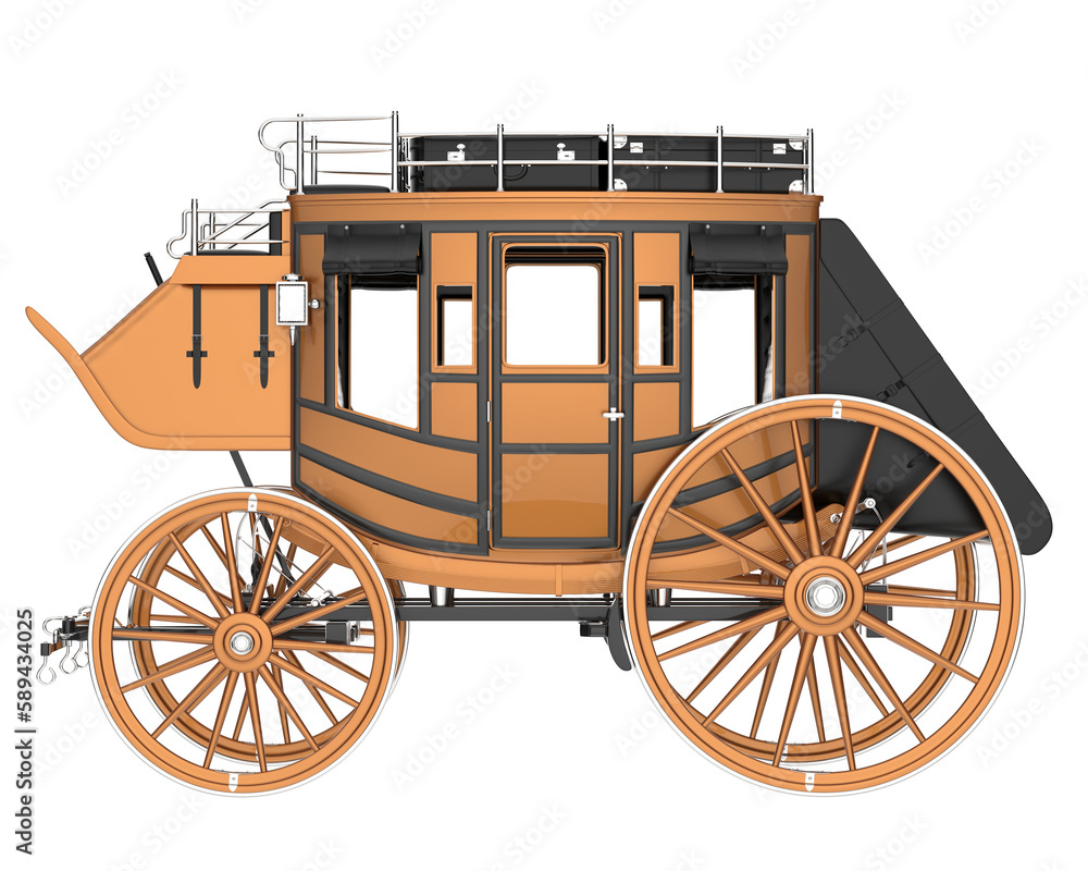 Fototapeta premium Stagecoach isolated on transparent background. 3d rendering - illustration