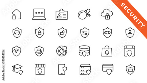 Security set of web icons in line style. Cyber Security and internet protection icons for web and mobile app. Password, security system, finger print, spy, electronic key and more. Vector illustration