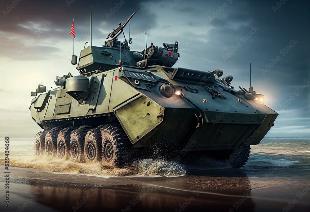 BTR-90,  Russian amphibious infantry fighting vehicle. Created with Generative AI technology