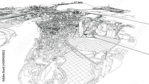 Outline city concept vector. Wire-frame style
