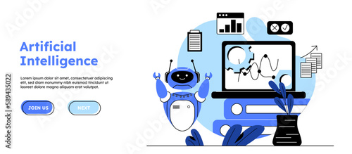 Wallpaper Mural Artificial intelligence concept. Robot develops design for website. Assistant and helper. Workflow automation and FAQs. Machine learning technology. Landing page. Cartoon flat vector illustration Torontodigital.ca
