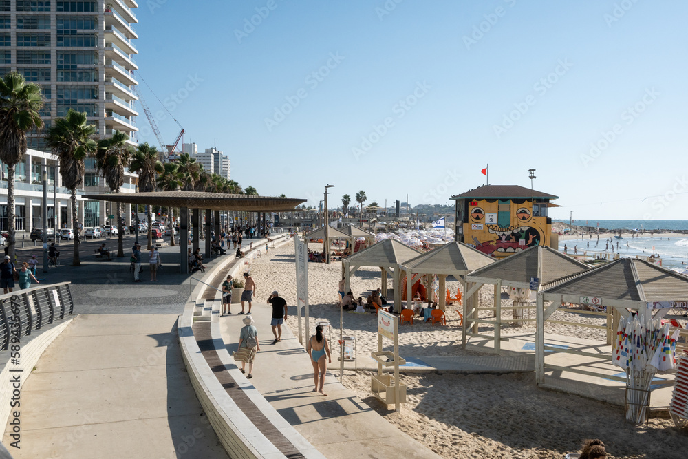 Tel Aviv, Israel - September 9, 2022: Tel Aviv beaches and promenade