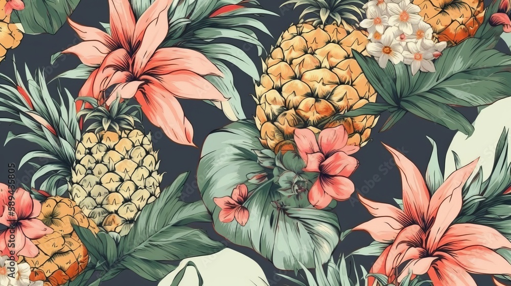 Vintage Seamless Tropical Flowers With