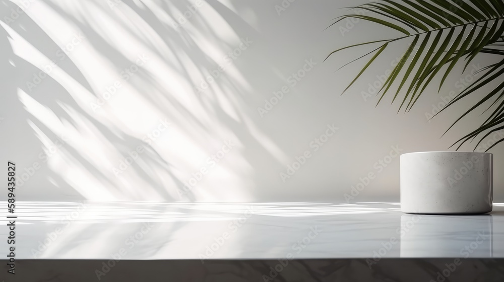 Minimal scene with white wall and nature elements Minimal scene with white wall and nature elements