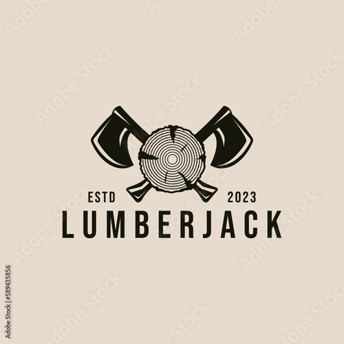hand ax lumberjack vintage logo, icon and symbol, vector illustration design